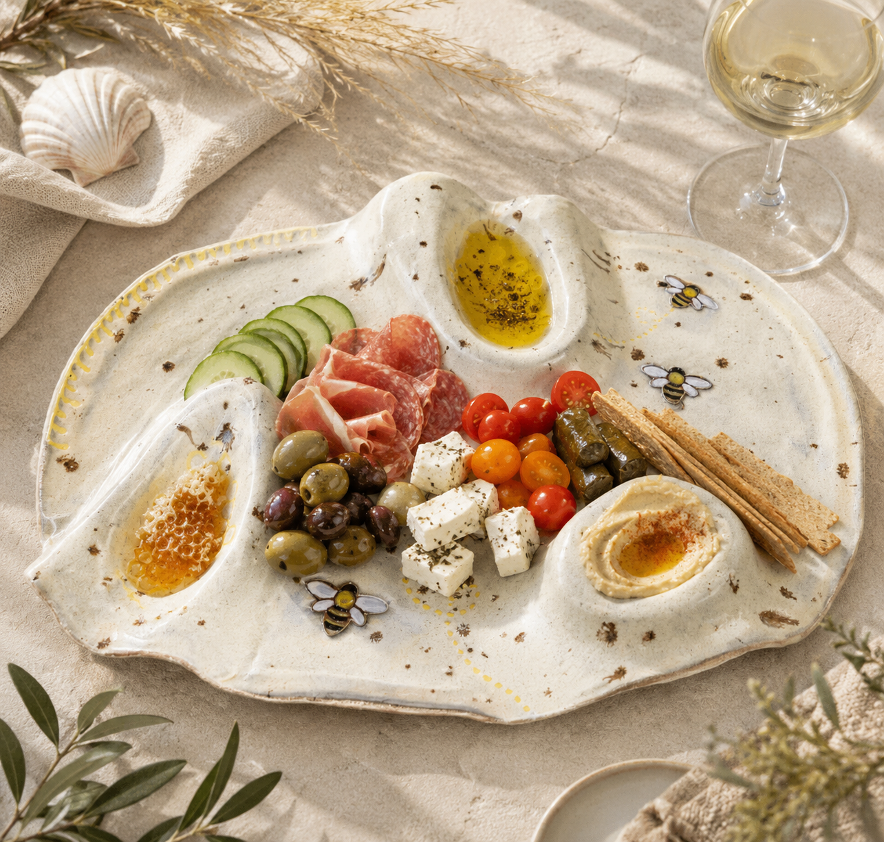 NEW - LARGE CHARCUTERIE BOARD - bees/honeycomb