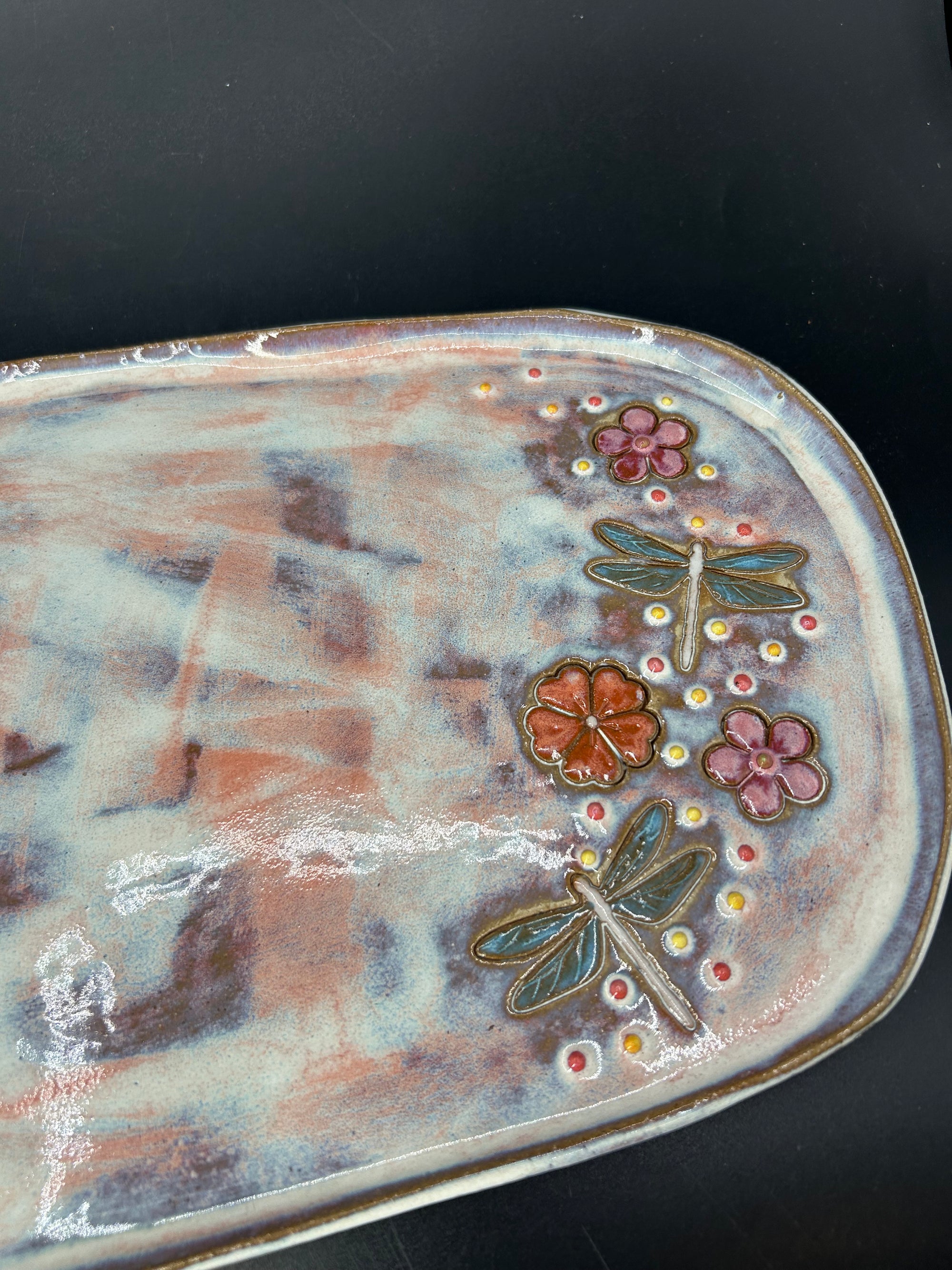 NEW - LARGE CHARCUTERIE BOARD - flower vine / dragonflies