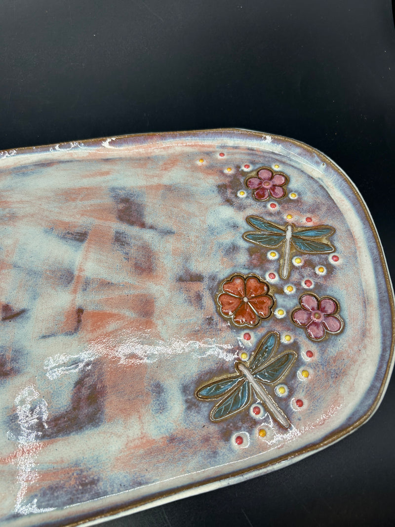 NEW - LARGE CHARCUTERIE BOARD - flower vine / dragonflies