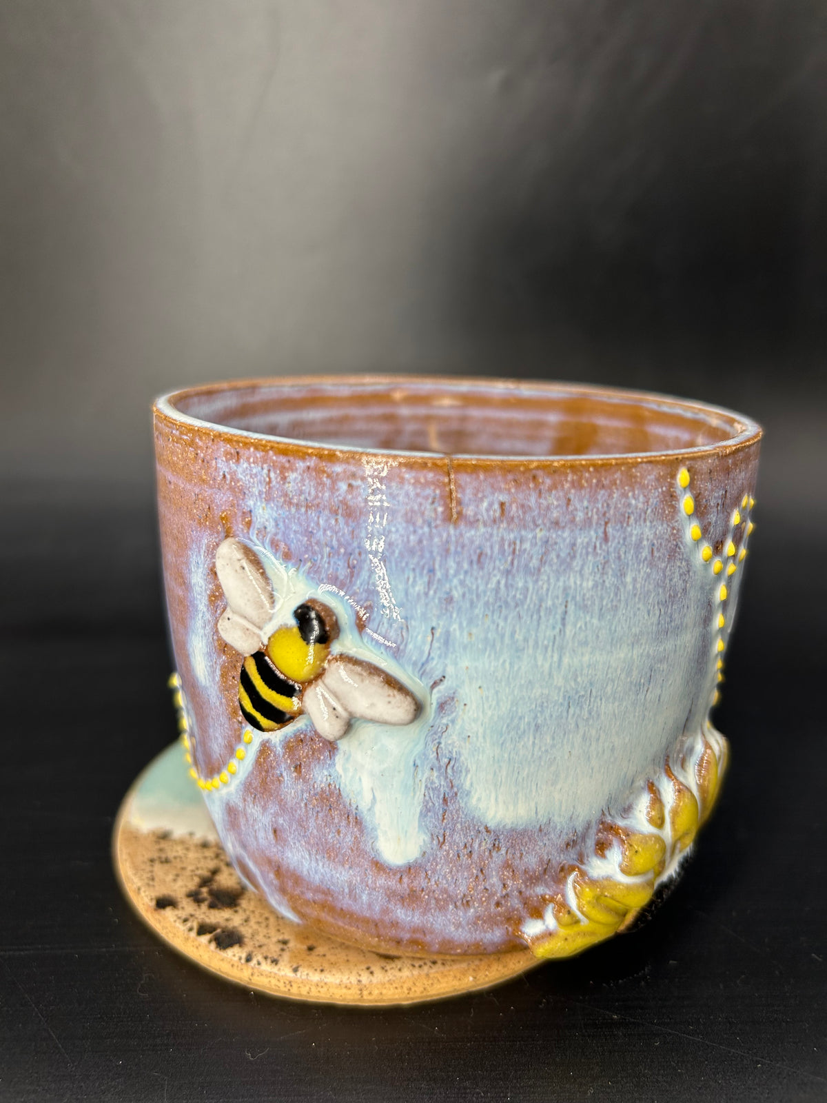 IMPERFECT wrap around flower / bee canister- no lid