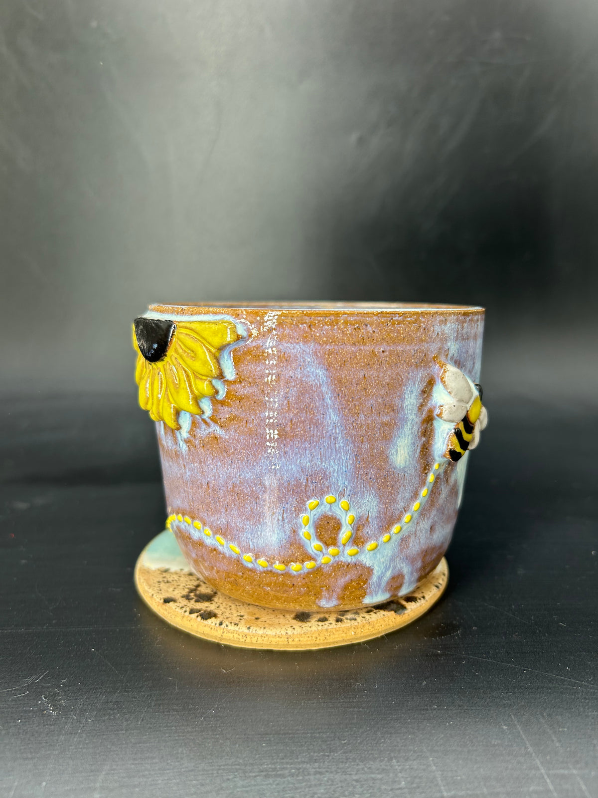 IMPERFECT wrap around flower / bee canister- no lid