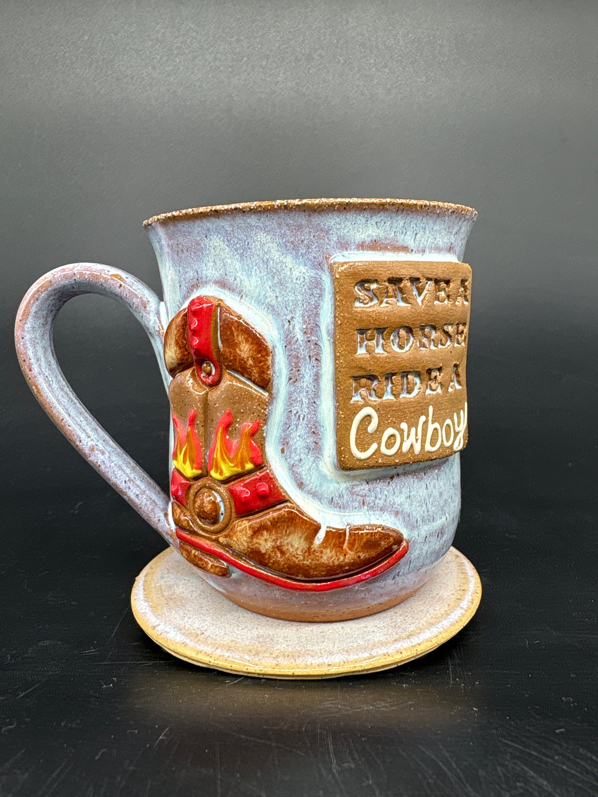 PRE ORDER - PRE ORDER Save a horse ride a cowboy mug 1 | Shaka Pottery