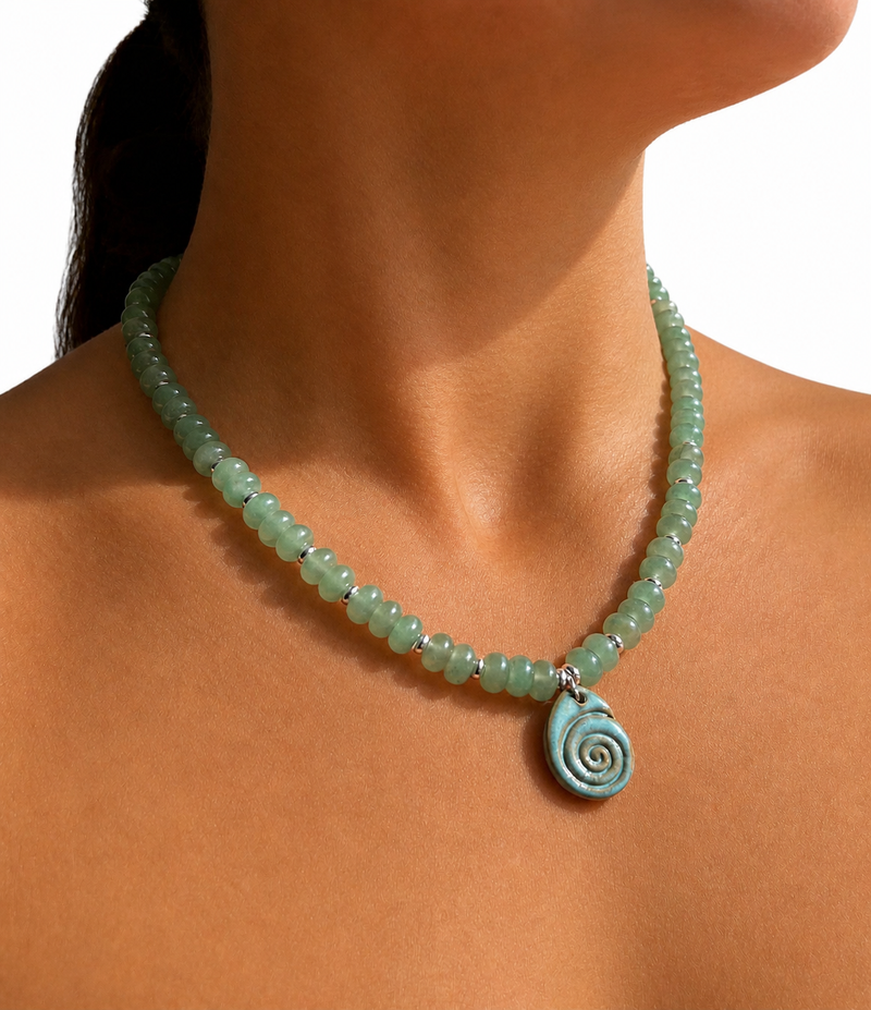 Aventurine Green Shell Beaded Necklace