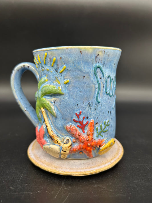 MEDIUM White Clay / Palm Tree Corals Mug 4
