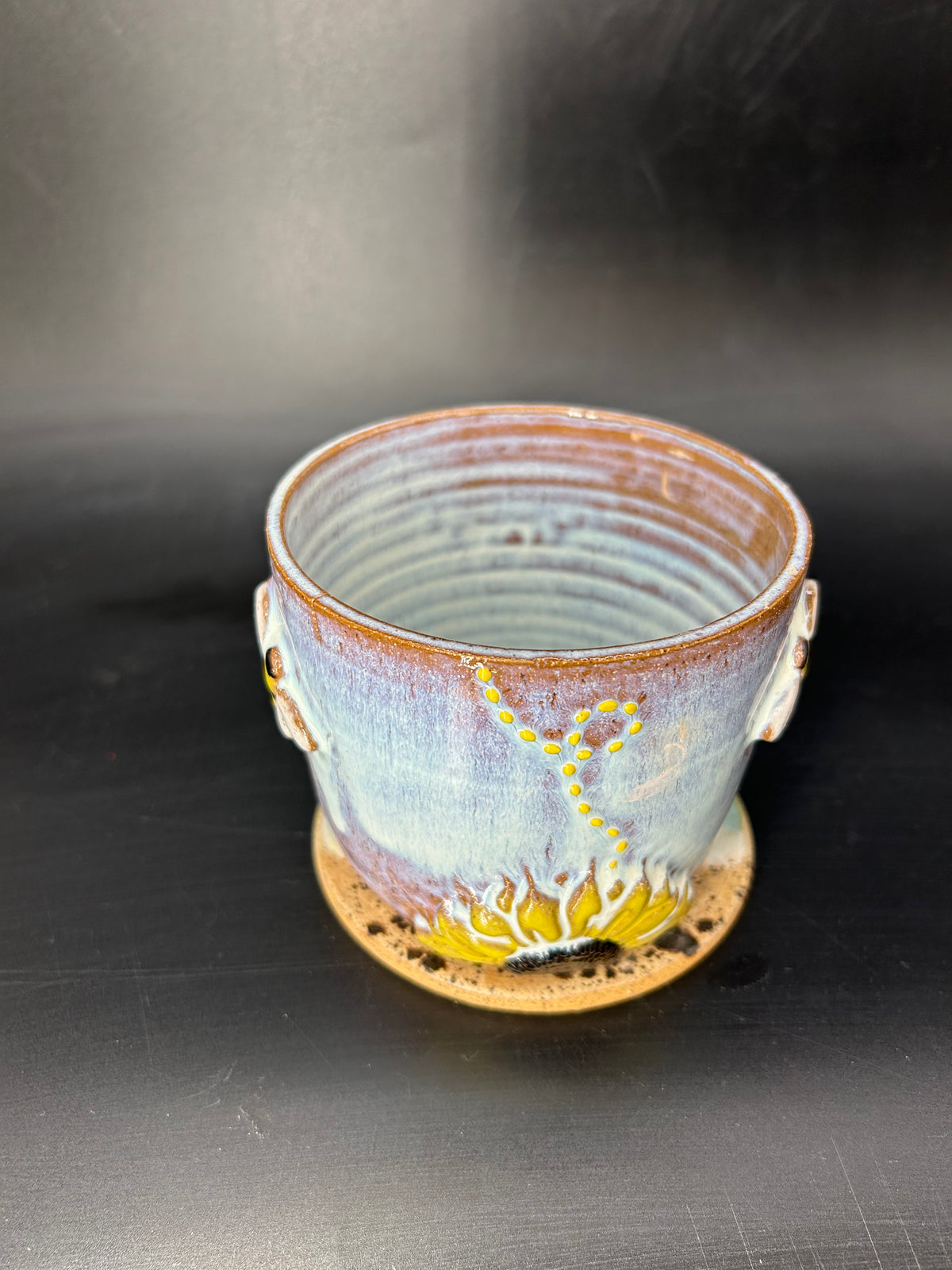 IMPERFECT wrap around flower / bee canister- no lid