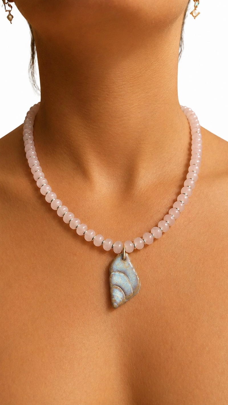Rose Quartz Shell Bead Necklace