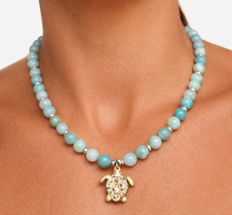 PRE ORDER 10 Available - Amazonite Natural Gemstone Necklace - Turtle Charm